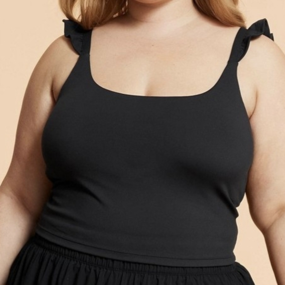 Elegant Black Ruffle Strap Tank Top